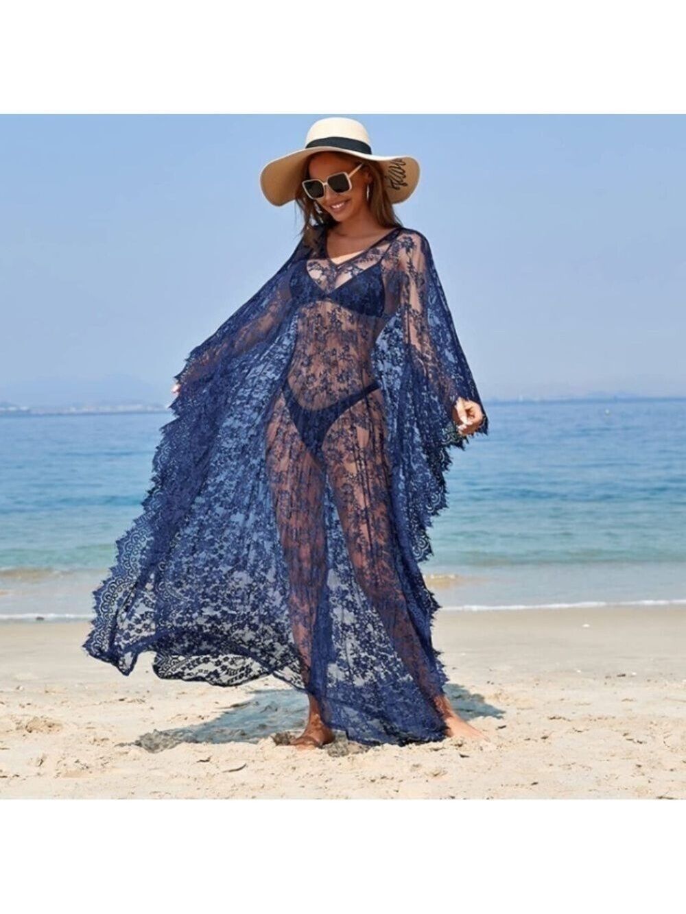 Beach Cover Up Boho Lace Kimono Bikini Robe Swimsuit Bathing Suit Costume Role